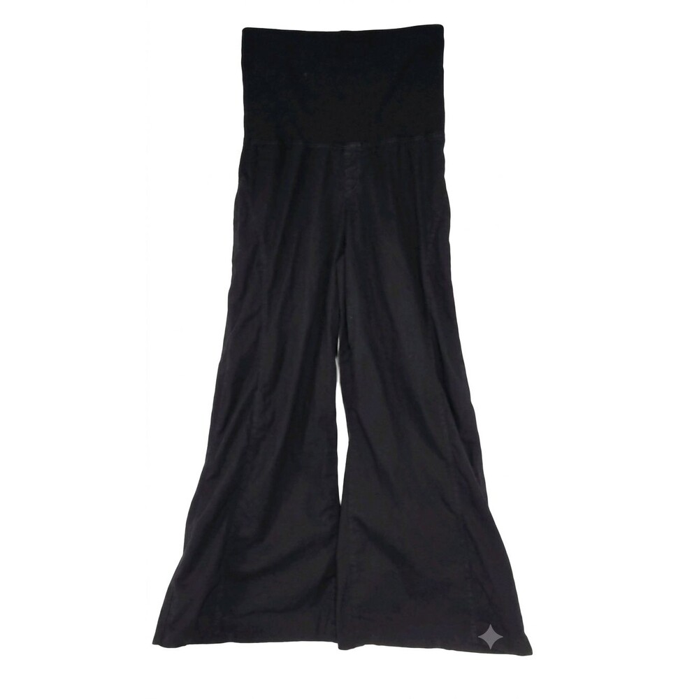 XCVI Vienne Stretch Poplin Wide Leg Flared Pants Foldover Jersey Waist M Black - Picture 2 of 10